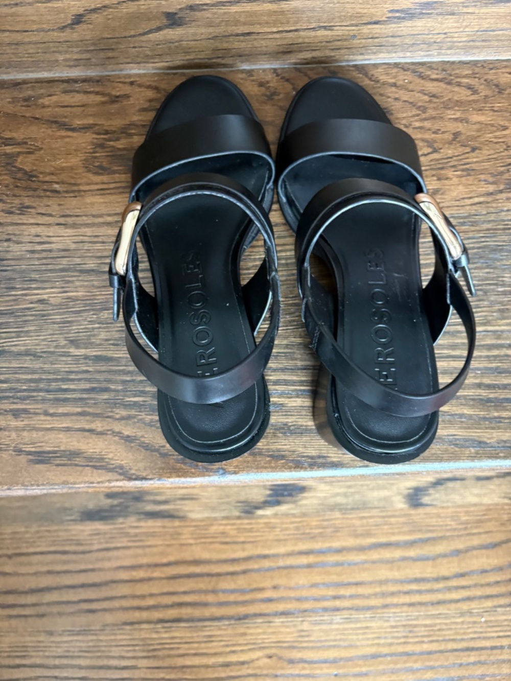 Aerosoles' Ellazia Buckle Strap Black Leather Sandal Heels - Picture 5 of 8